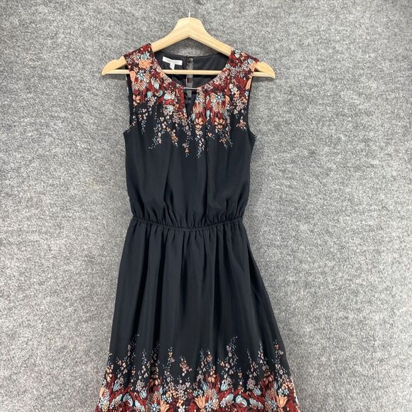 5/$45 New Maurices Dress Women XS Black Floral Sheath Midi Sleeveless Hook & Eye - Picture 3 of 10